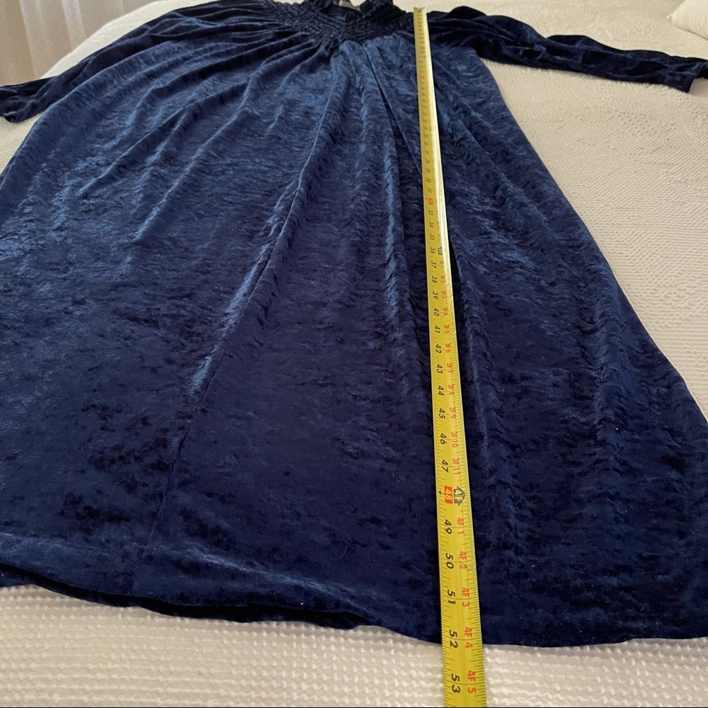 Plush Robe 1980s Zip front crushed Velour Royal Blue Maxi Housedress - Picture 15 of 16